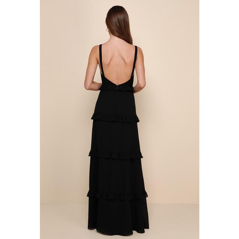 Lulu's Black Ruffle Maxi Dress with Thigh Slit - Picture 5 of 13